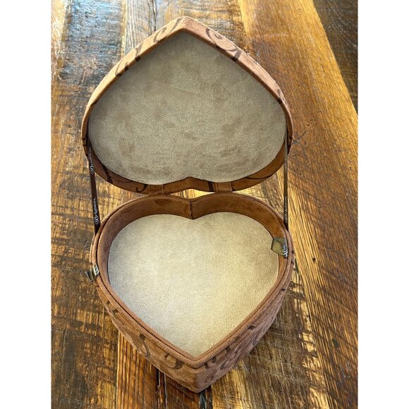 Brighton Brown Suede Heart Shaped Jewelry Box With Swirl Pattern & Metal Accent - Picture 5 of 11